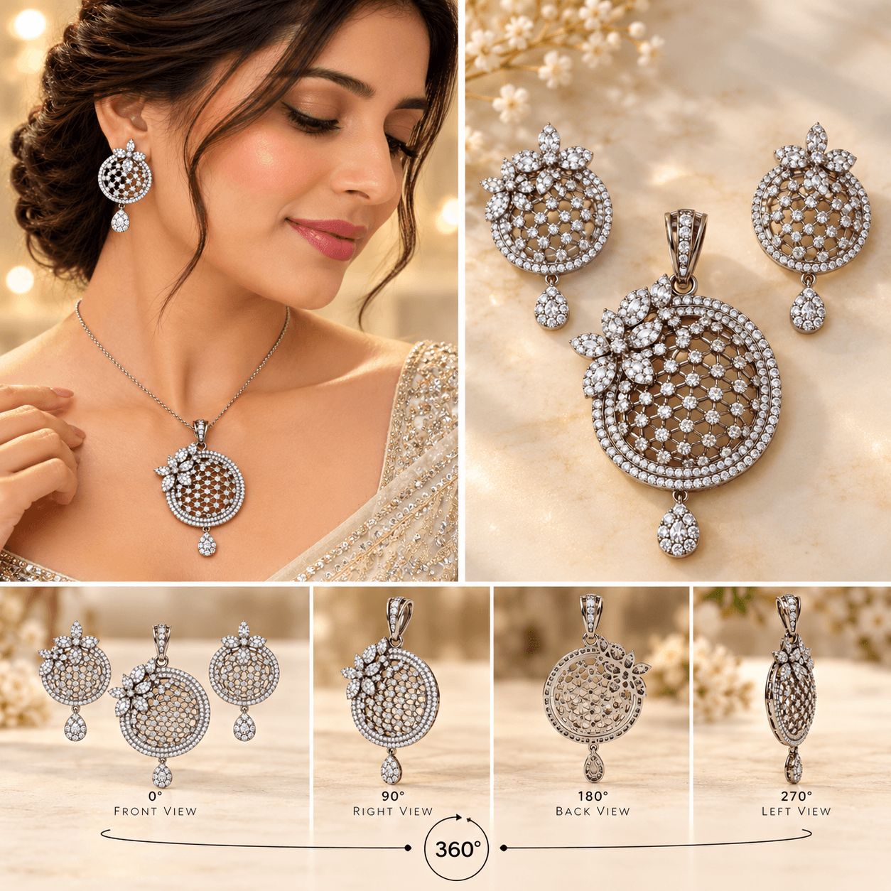 Elegant Black Polish AD Spiral Pendant — view 3