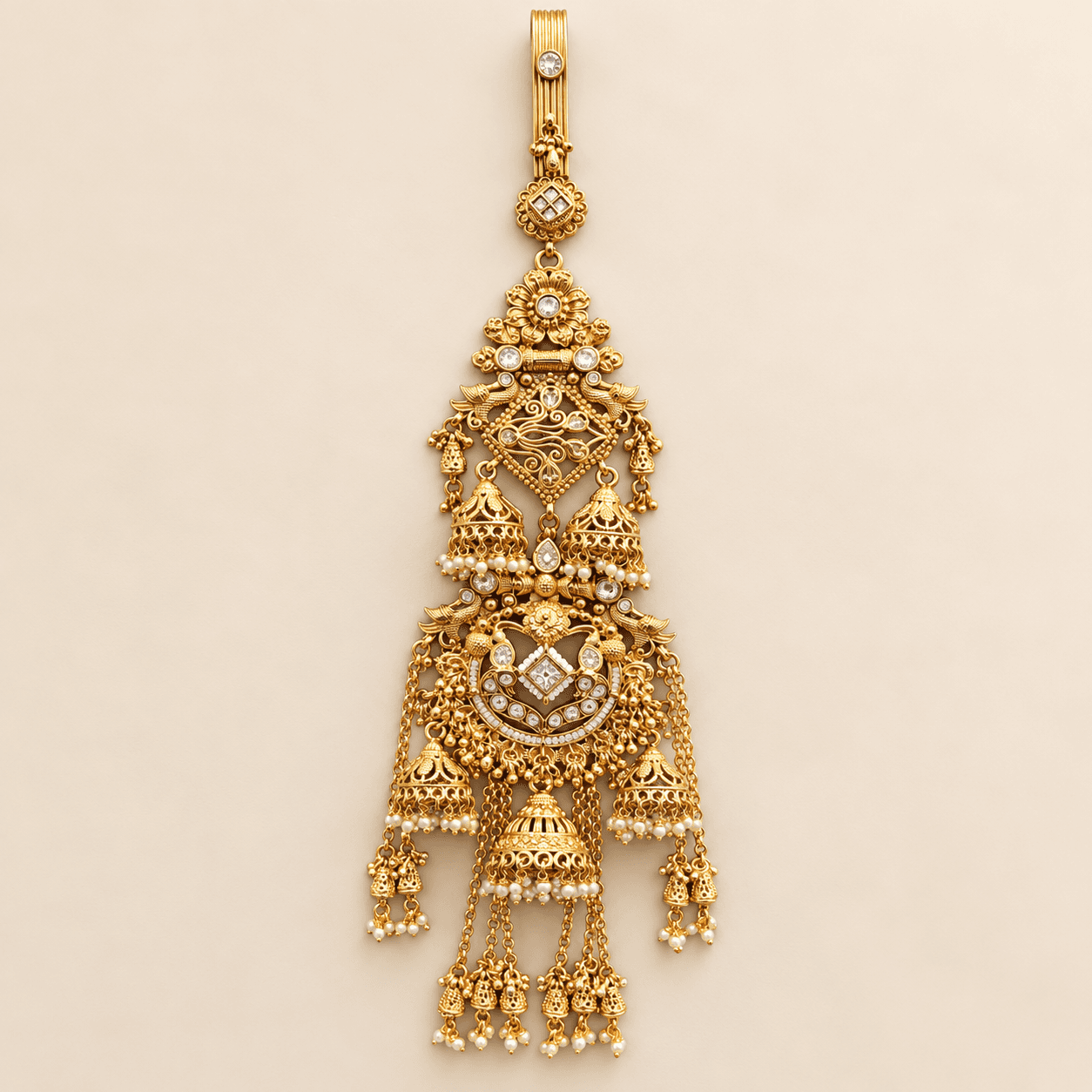 Antique Gold White Kundan Kamar Juda — view 1