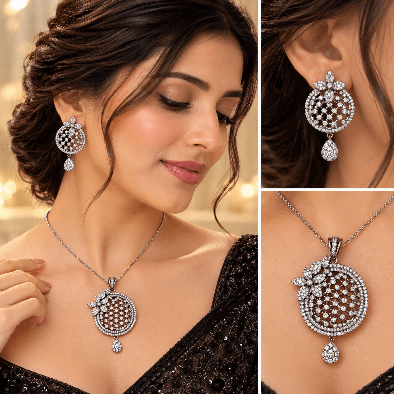 Elegant Black Polish AD Spiral Pendant — view 2