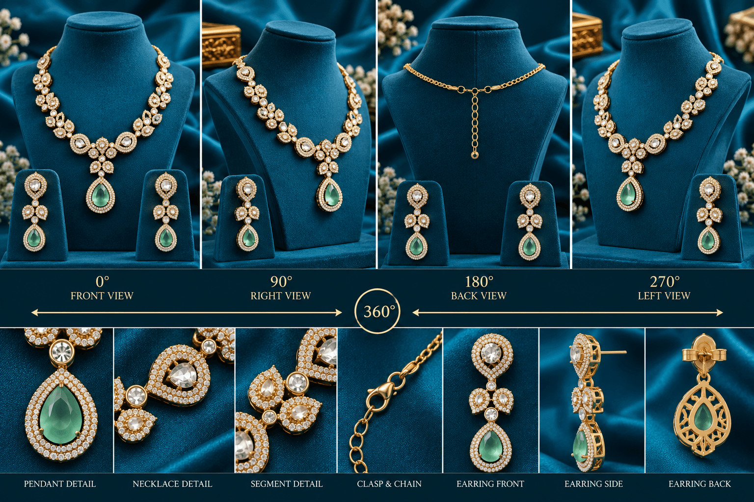 Mehendi Polish Mint Green American Diamond Necklace Set — view 3
