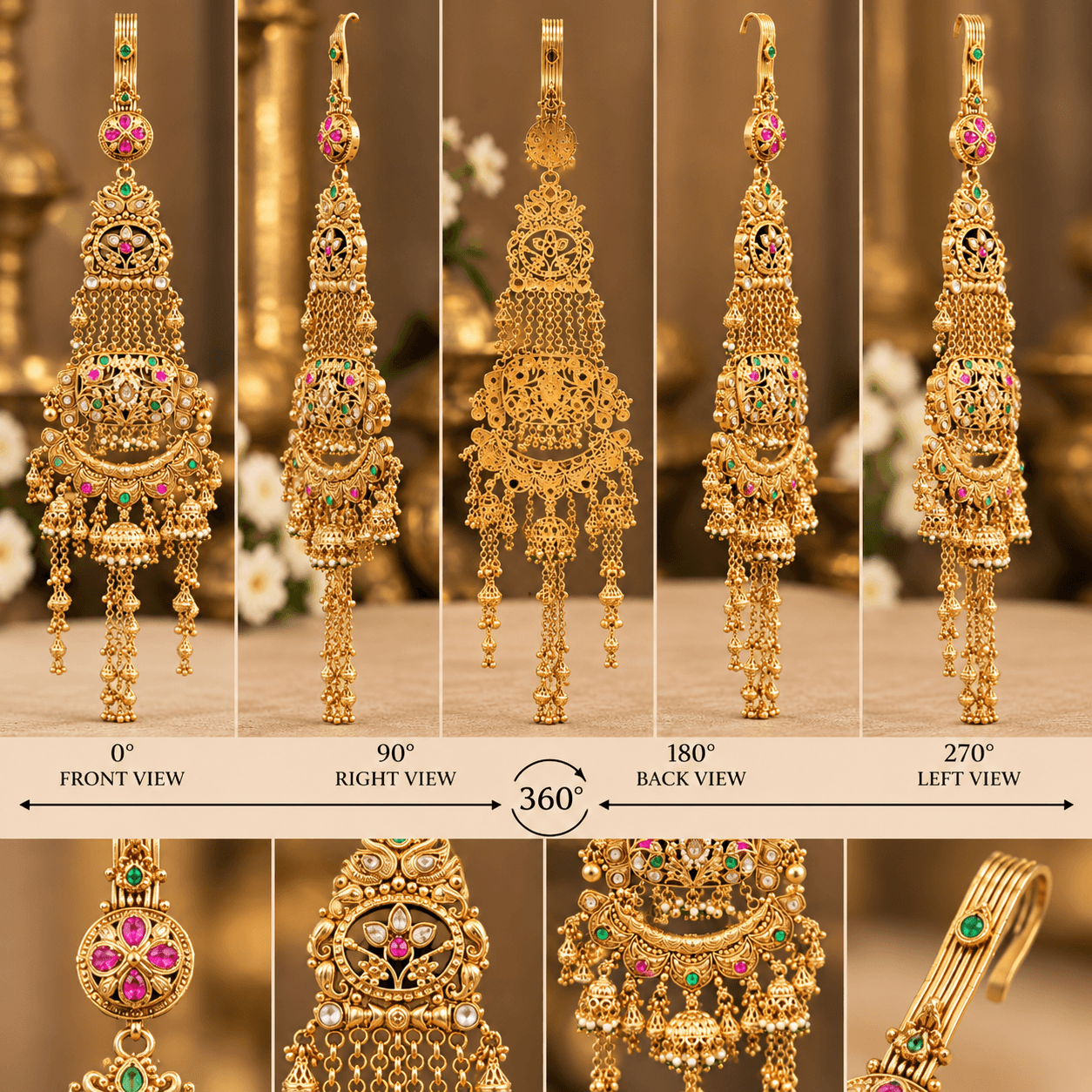 Antique Gold Kundan Multicolor Kamar Juda — view 3