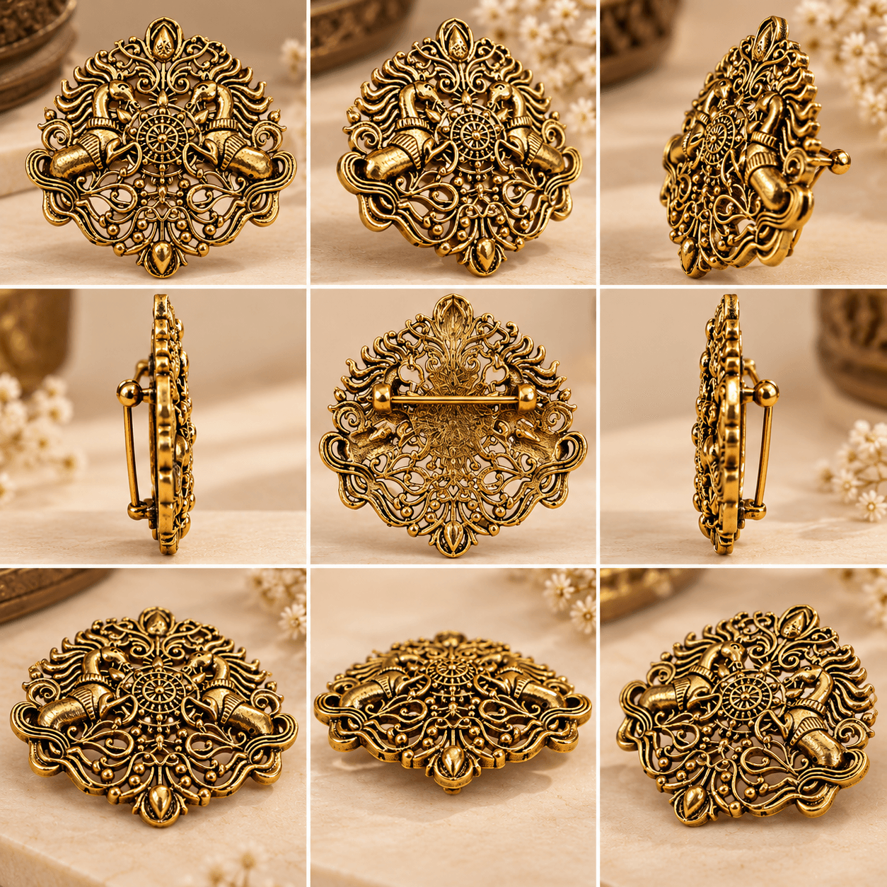 Royal Antique Gold Twin Horse Brooch — view 3
