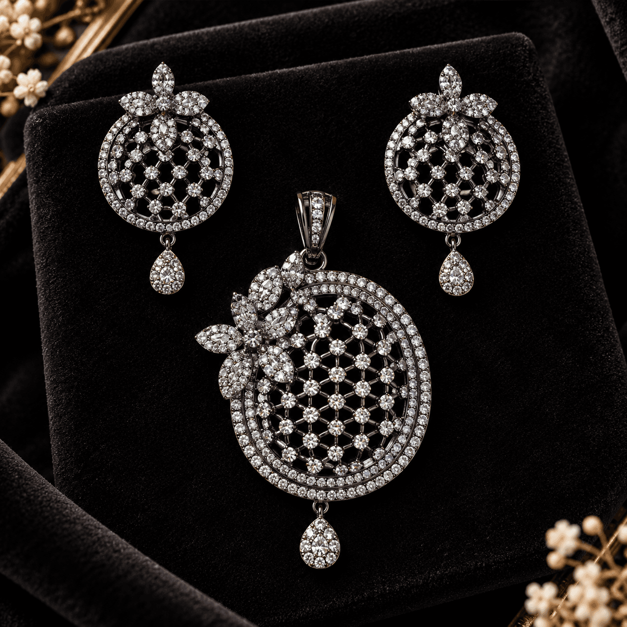 Elegant Black Polish AD Spiral Pendant — view 1