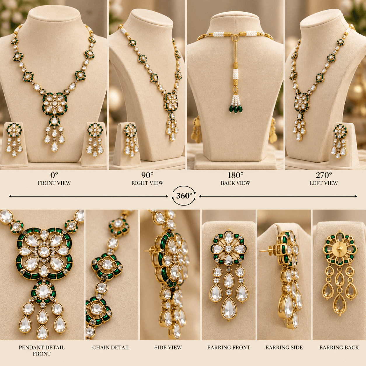 Mahendi Polish Green Meenakari Kundan Necklace Set — view 3