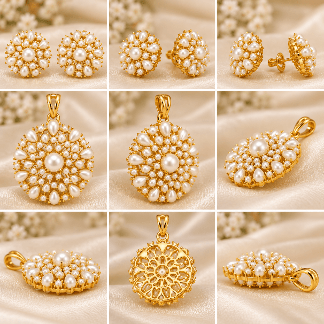 Royal Floral Pearl Pendant & Butti Set — view 3
