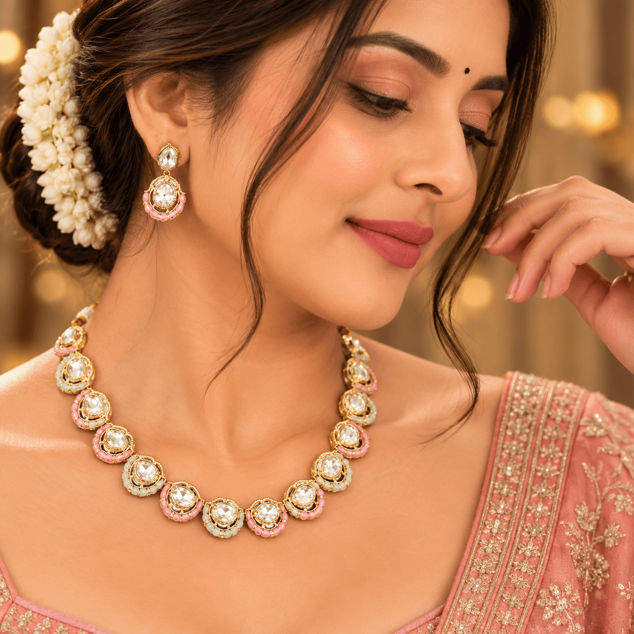 Antique Kundan Hydro Bead Short Choker Set — view 2