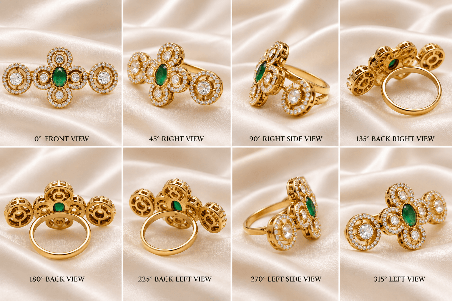 Antique Mehendi Polish Floral Kundan Ring — view 3