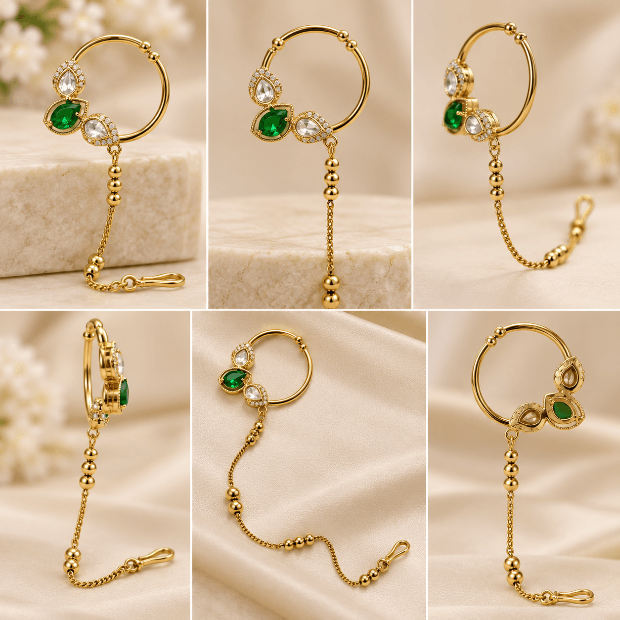 Premium Kundan Nathni with Chain — view 3