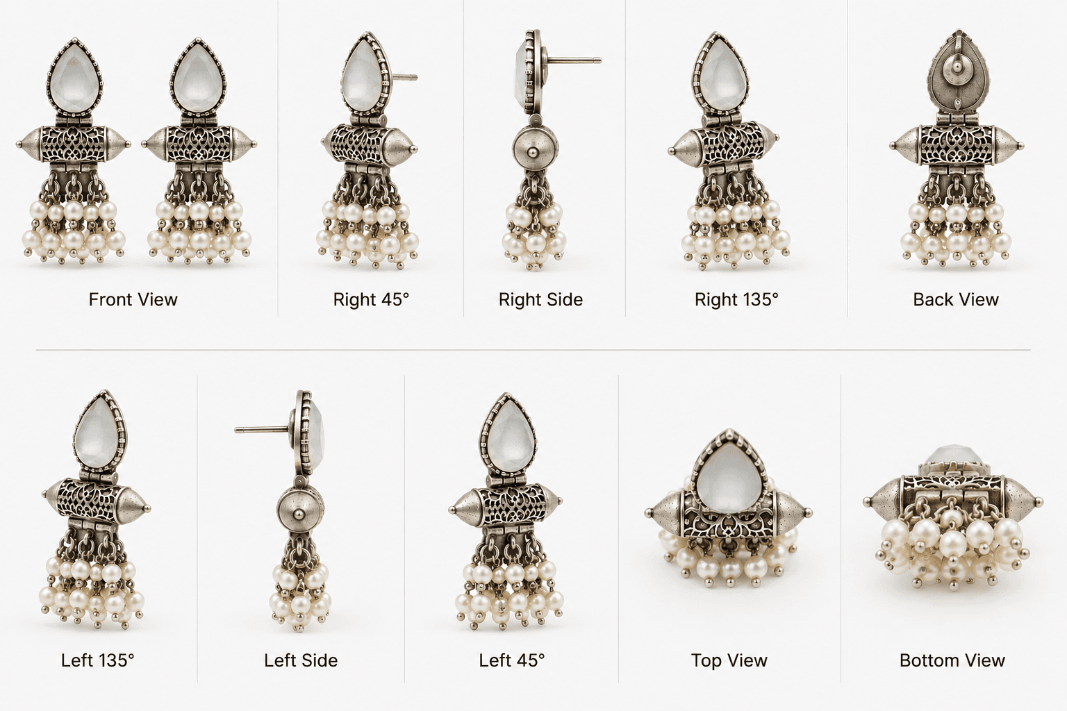 Original Jaipuri Oxidised Earrings – Light Grey Stone — view 3