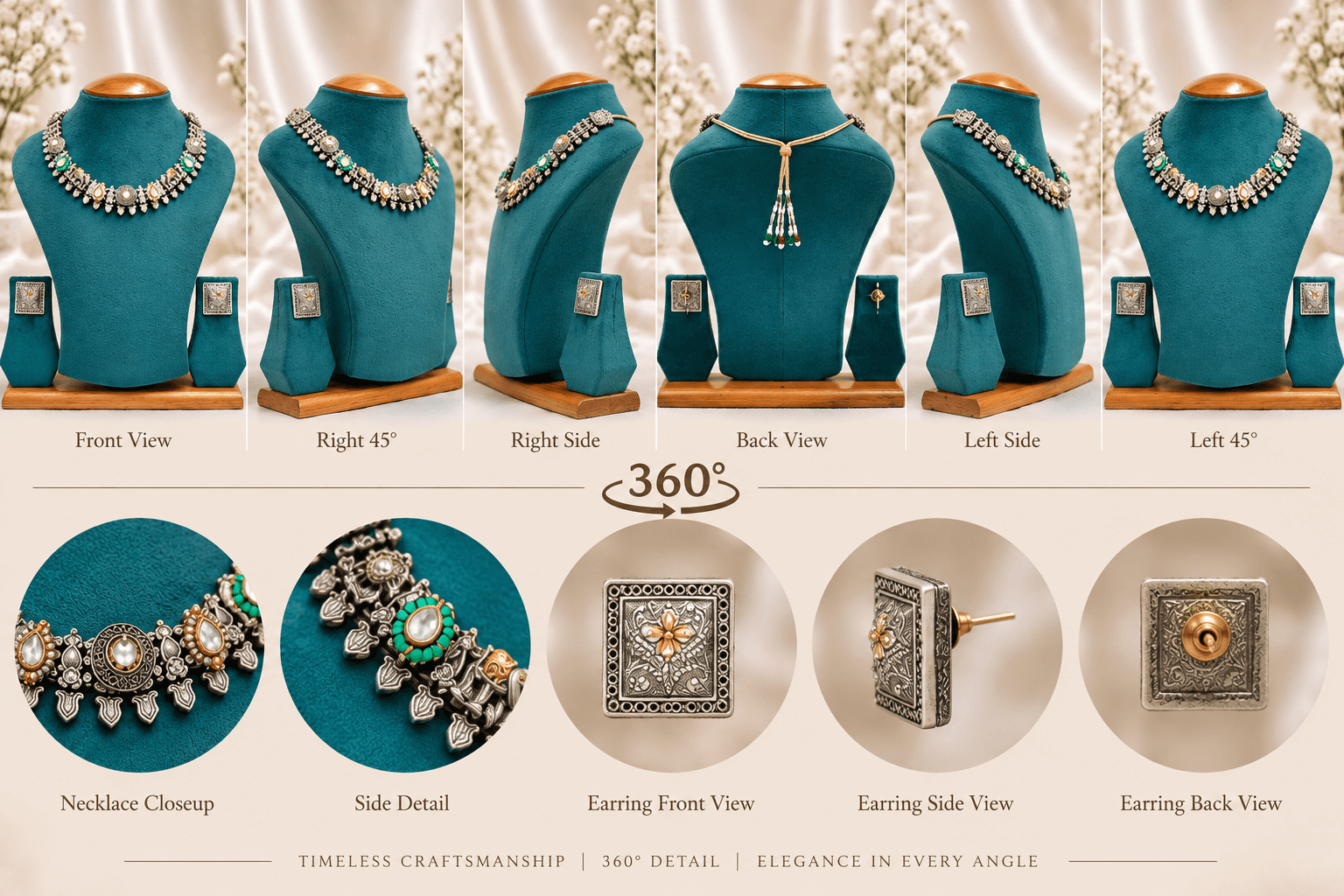 Original Jaipuri 2-Tone Fusion Oxidised Necklace Set – Kundan Multicolor — view 3